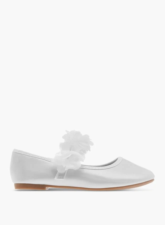 Flora Bella By Shoexpress Girls Flower Applique Ballerina Shoes with Hook and Loop Closure