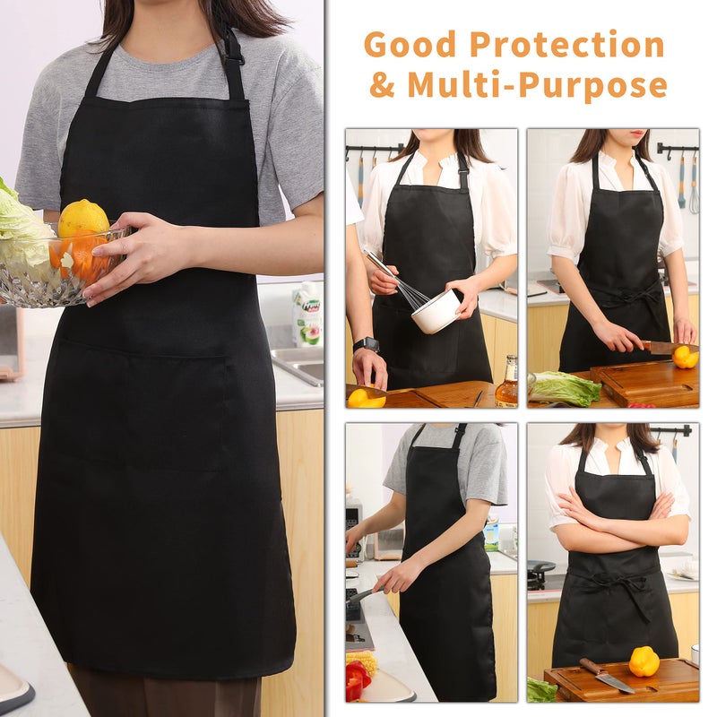 Tosewever 2 Pack Adjustable Bib Apron  Waterdrop Resistant Aprons With 2 Pockets Cooking Kitchen Restaurant Aprons For Women Men Chef  Bbq Drawing Crafting Outdoors (Polyester-Black  2) - Image 5