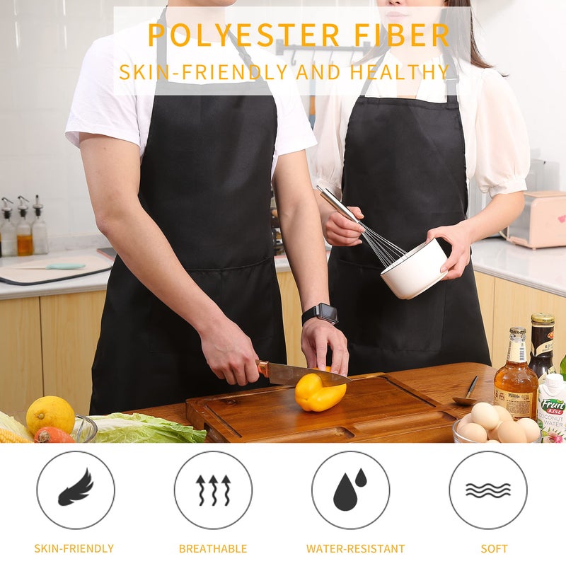 Tosewever 2 Pack Adjustable Bib Apron  Waterdrop Resistant Aprons With 2 Pockets Cooking Kitchen Restaurant Aprons For Women Men Chef  Bbq Drawing Crafting Outdoors (Polyester-Black  2) - Image 2