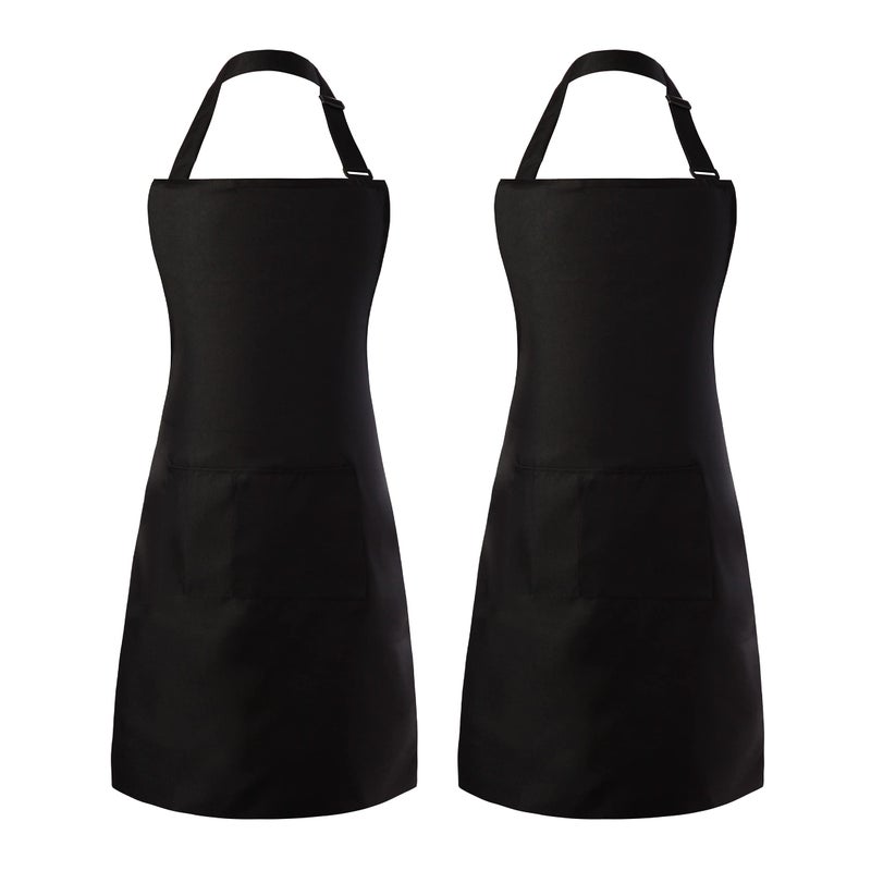Tosewever 2 Pack Adjustable Bib Apron  Waterdrop Resistant Aprons With 2 Pockets Cooking Kitchen Restaurant Aprons For Women Men Chef  Bbq Drawing Crafting Outdoors (Polyester-Black  2) - Image 1