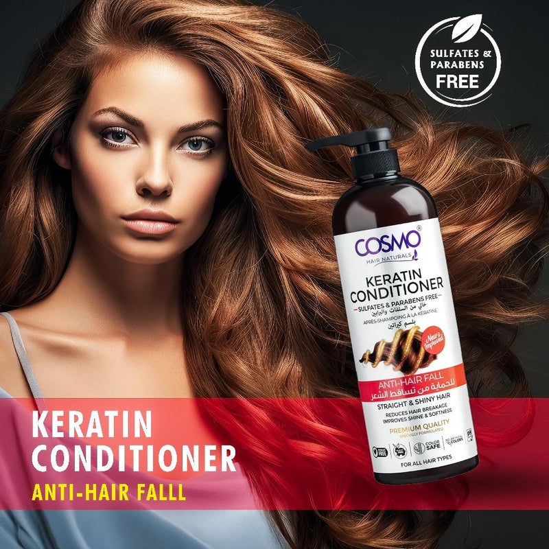 COSMO Hair Naturals Keratin All Hair Conditioner 480ml, Anti-hair Fall, Straight & Shiny Hair, Softens & Healthy Hair - Image 2