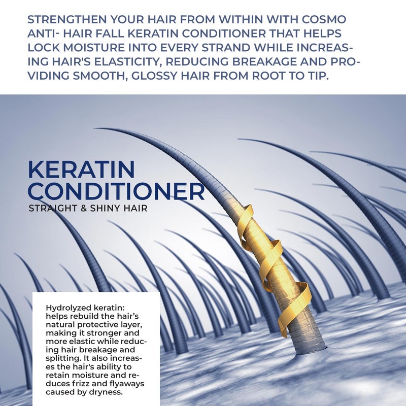 COSMO Hair Naturals Keratin All Hair Conditioner 480ml, Anti-hair Fall, Straight & Shiny Hair, Softens & Healthy Hair - Image 3