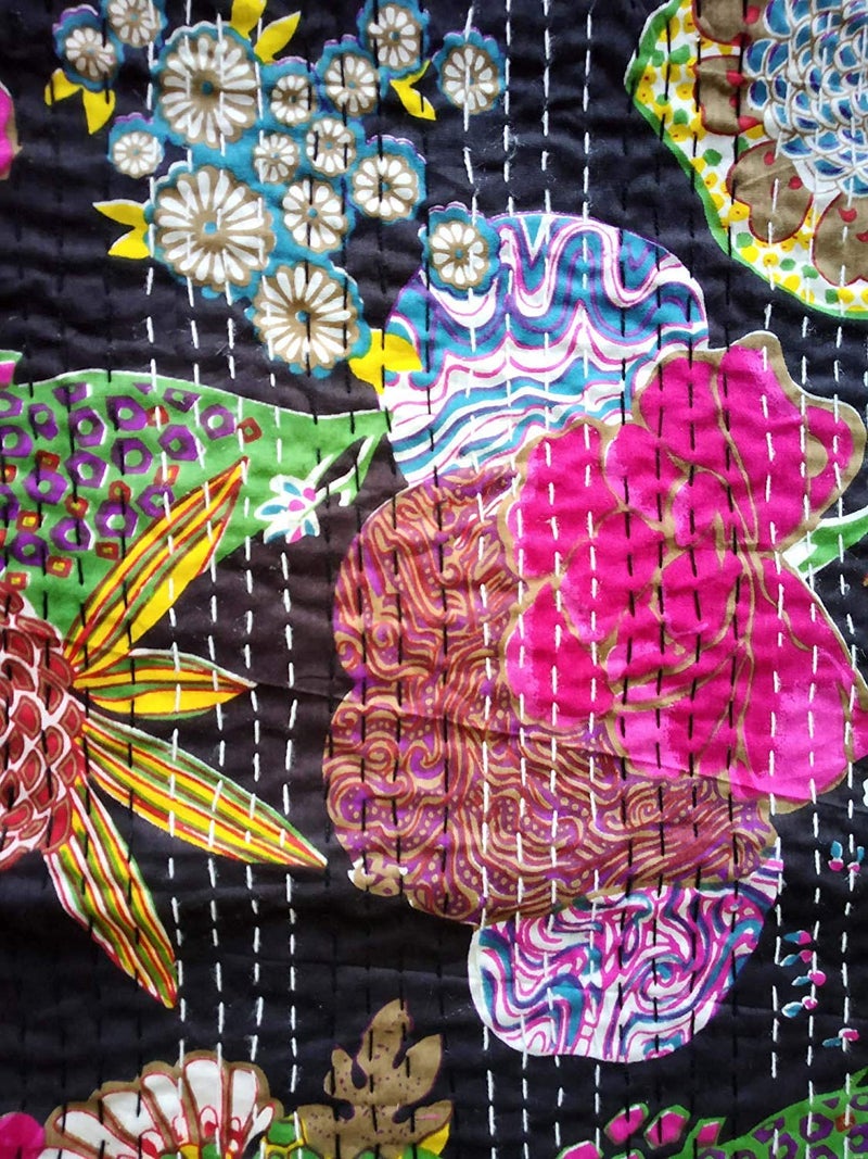 Textile art إبداعات الفن النسيجي إبداعات تقليدية عرقية قنثا هندية غطاء سرير مفرد زمردي من القطن فواكه استوائية مخيطة يدويًا إبداعات إبداعات 90x60 بوصة - Image 2