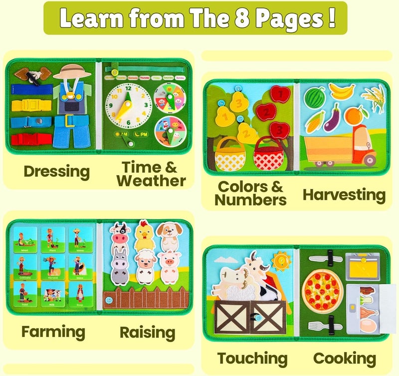 Quanquer Toddler Busy Board Montessori Toys for 1 2 3 4 Year Old - Farm Busy Book Educational Learning Sensory Toy for Boys Girls - Christmas Birthday Gifts for Toddlers Travel Toys for Airplane Car - Image 2