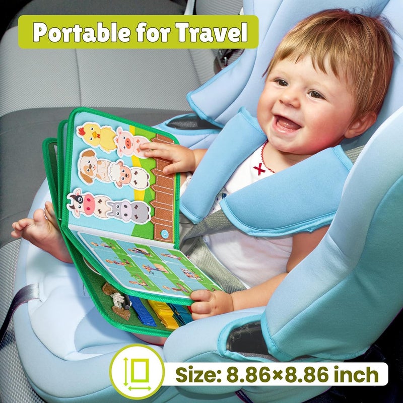 Quanquer Toddler Busy Board Montessori Toys for 1 2 3 4 Year Old - Farm Busy Book Educational Learning Sensory Toy for Boys Girls - Christmas Birthday Gifts for Toddlers Travel Toys for Airplane Car - Image 5