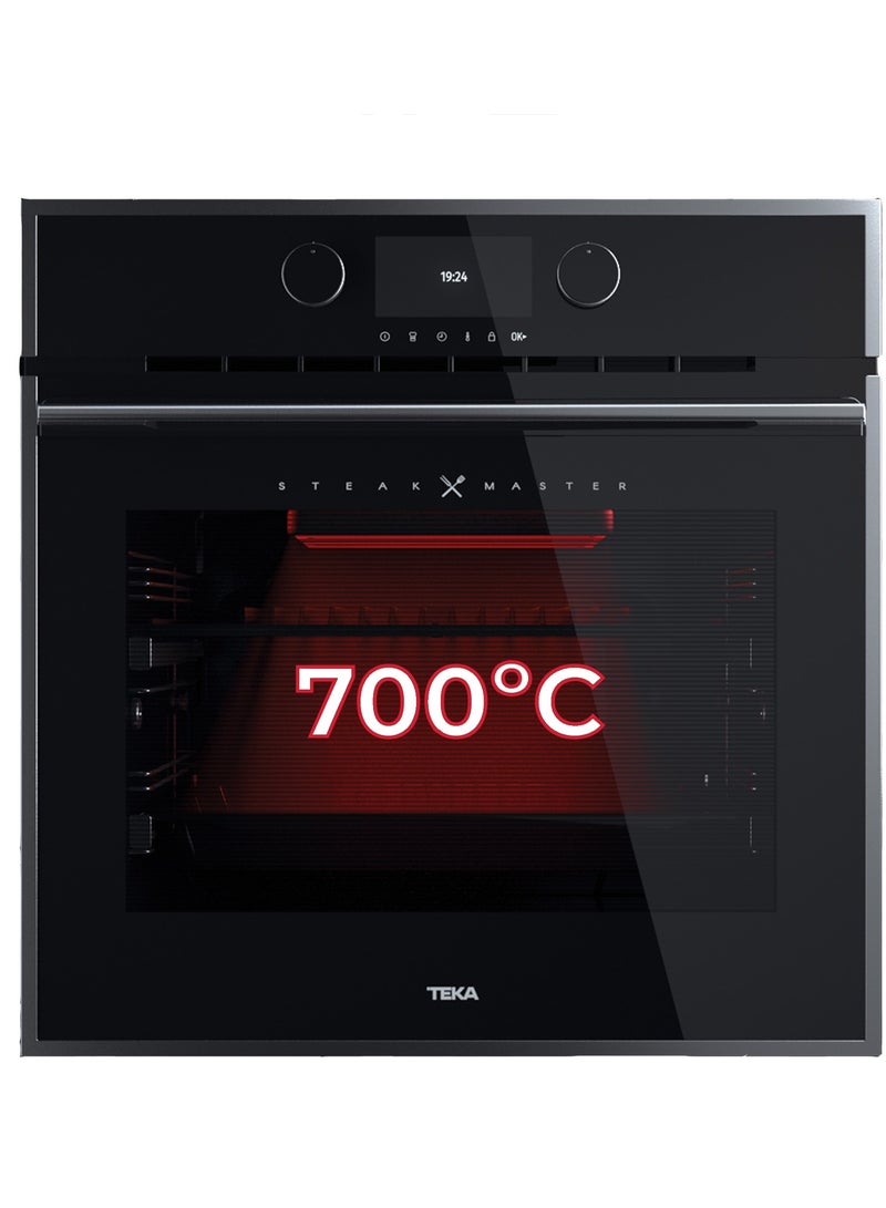 TEKA SteakMaster 71L Multifunction Pyrolytic Oven with Special Grill and Cast iron grid for Steaks Pyrolytic & HydroClean System 71 L 3518 W 111000055 Black Glass with StainlessSteel Frame - Image 1
