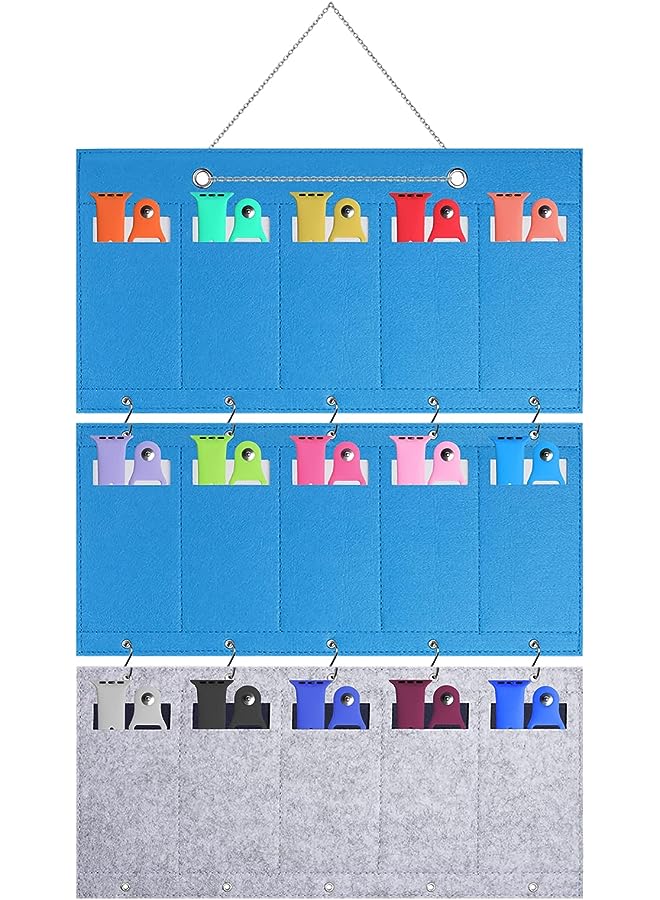 Raxoom Storage Bag, watch band Storage Bag, Glasses Storage Bag, Wall Mount Glasses Frame, Three-section construction, hanging organizer with 15 pockets, Suitable for Glasses, Watch Bands (blue) - Image 1