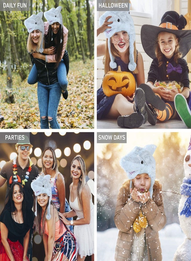 Puzzled DolliBu Super Soft Grey Fleece Shark Beanie with Ear Flaps - Cute Cosplay Hat for Kids, Teens, Adults - One Size - Image 3