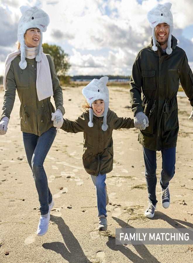 Puzzled DolliBu Super Soft Grey Fleece Shark Beanie with Ear Flaps - Cute Cosplay Hat for Kids, Teens, Adults - One Size - Image 4