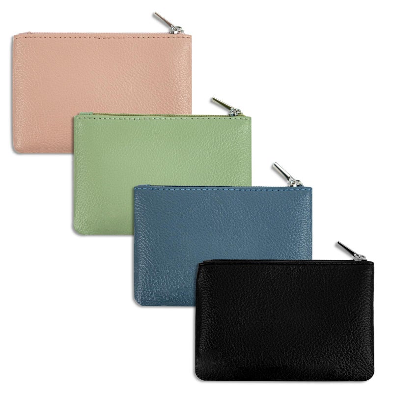 4 Pack Coin Purse, PU Lychee Pattern Portable Coin Purse,Mini Change Purse for Credit Card Folded Bills ID Key Headset Lipstick,Coin Pocket Pouch Holder for Men & Women, Black, Green, Blue, Pink, Pu - Image 1