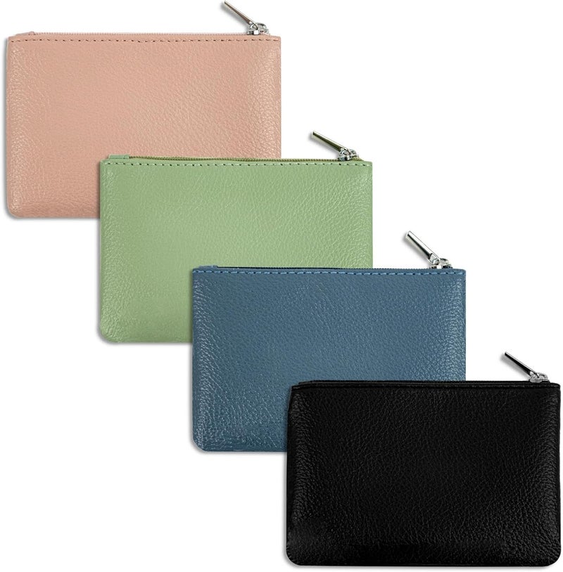4 Pack Coin Purse, PU Lychee Pattern Portable Coin Purse,Mini Change Purse for Credit Card Folded Bills ID Key Headset Lipstick,Coin Pocket Pouch Holder for Men & Women, Black, Green, Blue, Pink, Pu - Image 2