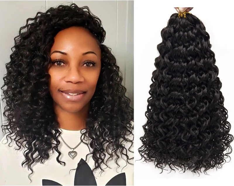 QRHSUKA شعر محبوك بنمط GoGo Curl للنساء، بتموجات مائية وشعر بشري مموج، إضافات شعر صناعية (طول 14 بوصة، عبوة تحتوي على 6 قطعات)، اللون 1B - Image 1