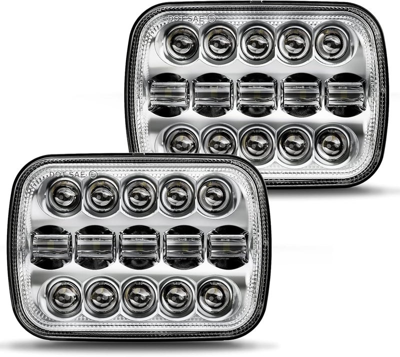 BICYACO DOT 110W 5x7 7x6 Inch Led Headlights Hi/Low Led Sealed Beam Projector Headlamp Compatible with Jeep Wrangler YJ Cherokee XJ Kenworth T300 1997-2010 H4 Plug H6054 H5054 6054 6052 (Chrome) - Image 1