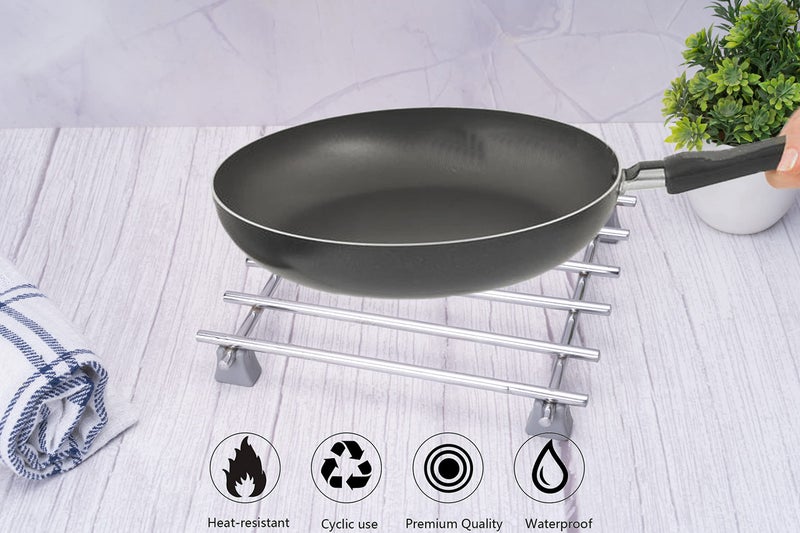 Firis Hot Pot Stand,Hot Mat, Hot Utensil Stand,Steaming Stand, Stainless Steel, 18x18 cm (7x7) (Set of 2) - Image 5