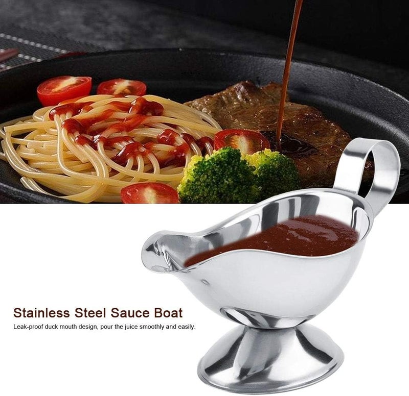 Sorandy Stainless Steel Sauce Boat, Ergonomic Handle Leak Proof Design, Oval Anti Skid Base Serving Boat, Ideal for Restaurant, Kitchen & Home Use (10 ounces) - Image 5