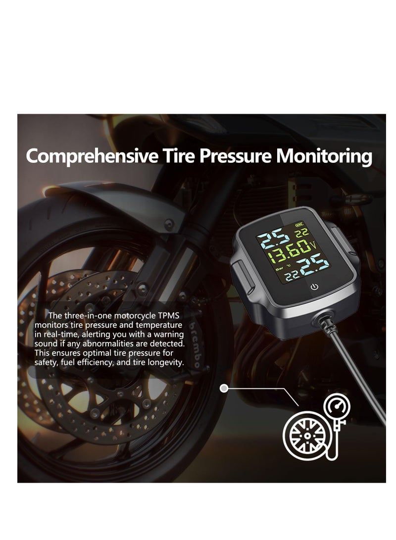 SOLARAE Wireless Motorcycle Tire Pressure Monitoring System, with Voltage Monitoring and USB Charging, TPMS with 2 External Sensors Digital LCD Display, IP67 Waterproof Real-Time Monitoring Tire Pressure - Image 3