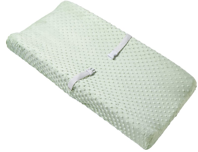 Aullar Solid Changing Table Pad Cover Cradle Sheet, Fits 32"/34''x16 Contoured Diaper Changing Pad, Ultra Soft Cozy Dots Plush Changing Table Covers, Breathable Wipeable Removable (Green) - Image 2
