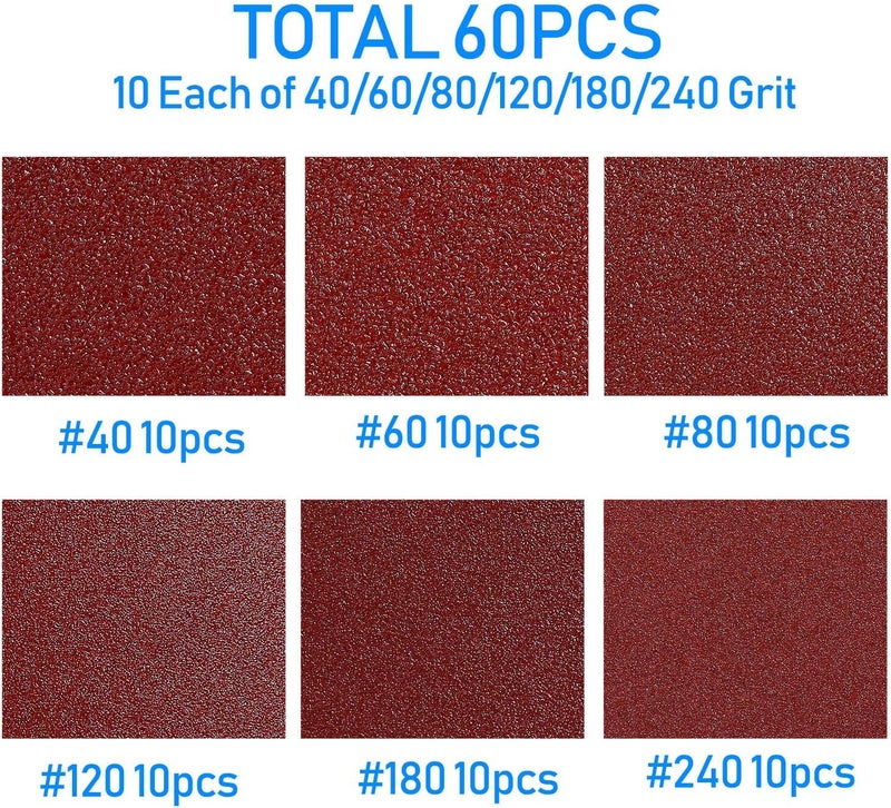 HEMUNC Triangle Oscillating Multi Tool Sanding Pads, 60Pcs 3-1/8 Inch Oscillating tool sandpaper for Triangle Multitool Sanding pads assorted 40/60/80/120/180/240 Grits - Image 4