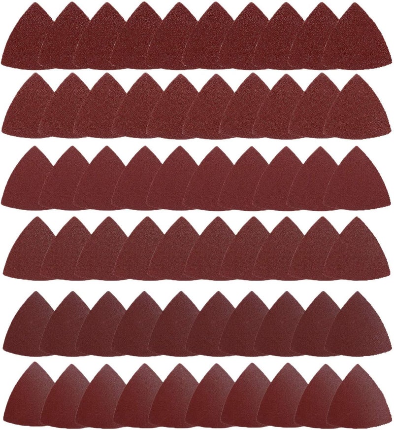 HEMUNC Triangle Oscillating Multi Tool Sanding Pads, 60Pcs 3-1/8 Inch Oscillating tool sandpaper for Triangle Multitool Sanding pads assorted 40/60/80/120/180/240 Grits - Image 1