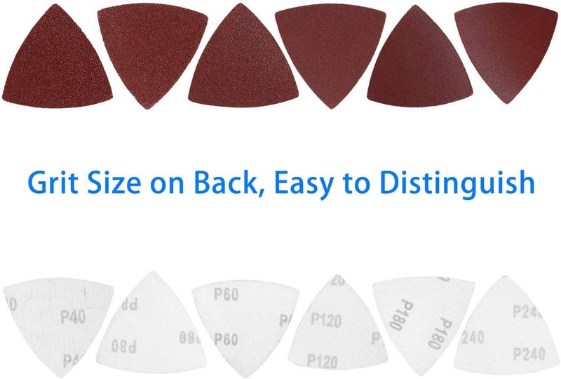 HEMUNC Triangle Oscillating Multi Tool Sanding Pads, 60Pcs 3-1/8 Inch Oscillating tool sandpaper for Triangle Multitool Sanding pads assorted 40/60/80/120/180/240 Grits - Image 3