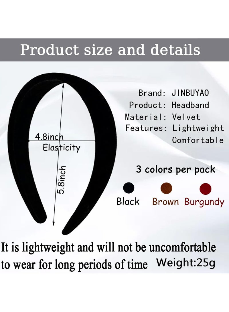 Loquat 3pcs Velvet Padded Headbands, Vintage Solid Color Hair Accessories for Women and Girls - Image 4
