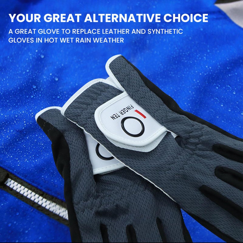FINGER TEN Golf Gloves Men Right Left Handed Golfer Mens Glove RainGrip Hot Wet Weather Value 6 Pack, All Weather in Grey Medium/Large (Grey, Medium/Large, Left) - Image 4