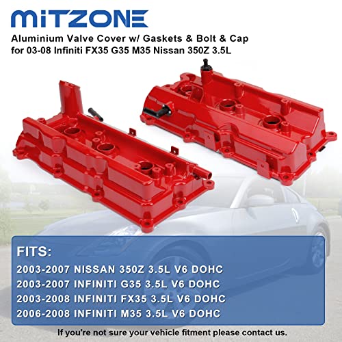 MITZONE Upgrade Aluminum Valve Covers Left and Right Compatible with 2003-2008 Nissan 350Z Infiniti FX35 G35 M35 VQ35DE 3.5L Part # 13264AM600 13264AM610 - Image 3