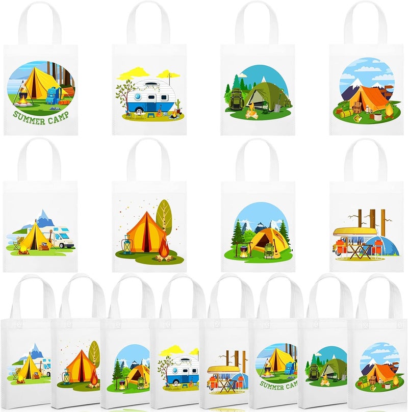 Kajaia 24 Pack Camping Party Favor Bags with Handle Reusable Camping Themed Gift Bags Fabric Cloth Totes Goody Supplies for Party Birthday DecorWhite - Image 1