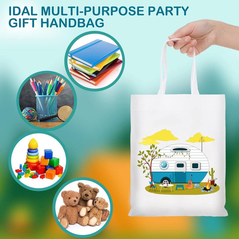 Kajaia 24 Pack Camping Party Favor Bags with Handle Reusable Camping Themed Gift Bags Fabric Cloth Totes Goody Supplies for Party Birthday DecorWhite - Image 4