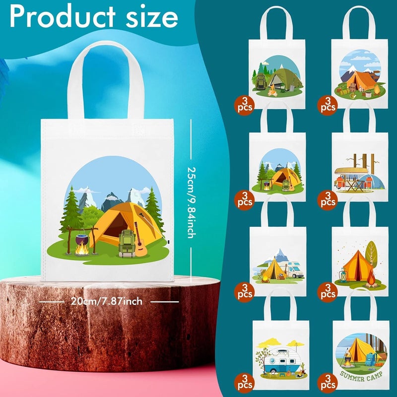 Kajaia 24 Pack Camping Party Favor Bags with Handle Reusable Camping Themed Gift Bags Fabric Cloth Totes Goody Supplies for Party Birthday DecorWhite - Image 5