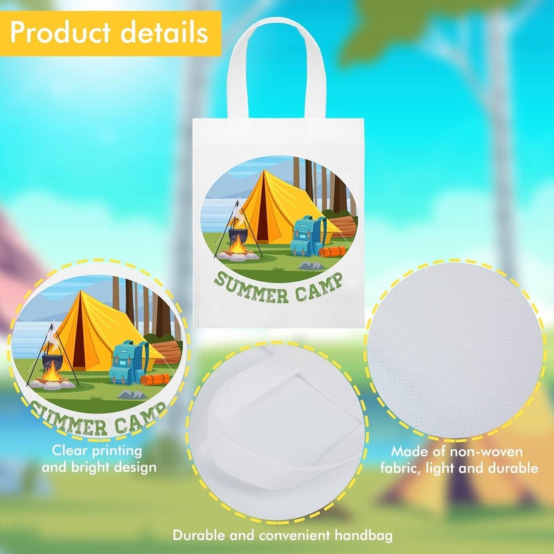 Kajaia 24 Pack Camping Party Favor Bags with Handle Reusable Camping Themed Gift Bags Fabric Cloth Totes Goody Supplies for Party Birthday DecorWhite - Image 3