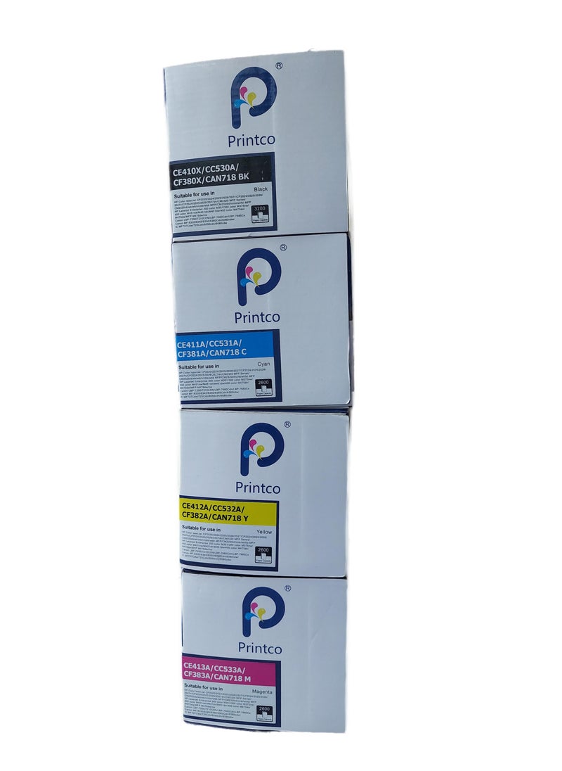 Printco Compatible With Toner Cartridge 410A Full Set for HP 410A CF410A CF411A CF412A CF413A Replacement for Laserjet Pro MFP M477FNW M477FDW M452NW M452DW M452DN M477FDN Works With Canon 718 Black Cyan Yellow Magenta 4Pack  - Image 4