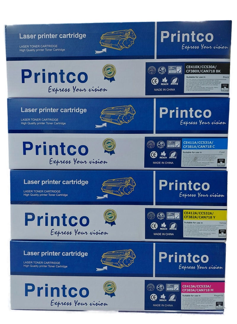 Printco Compatible With Toner Cartridge 410A Full Set for HP 410A CF410A CF411A CF412A CF413A Replacement for Laserjet Pro MFP M477FNW M477FDW M452NW M452DW M452DN M477FDN Works With Canon 718 Black Cyan Yellow Magenta 4Pack  - Image 3