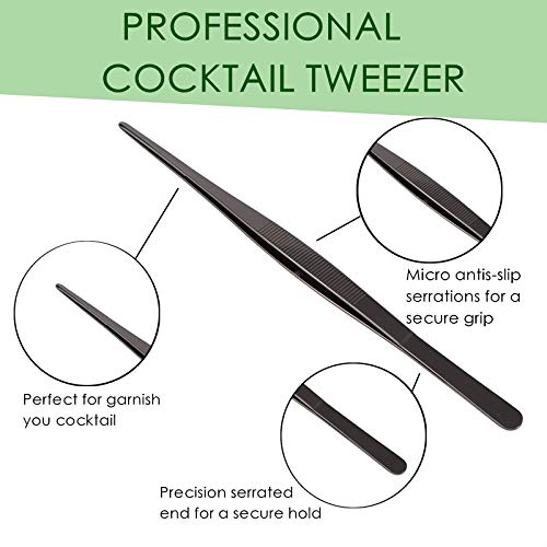 LINALL Tongs Tweezers - 12 Inch / 30cm Long Food Tongs Straight Serrated Forceps Cocktail Tweezers Bar tool, ITTZ0001 (Gunmetal Black) - Image 2