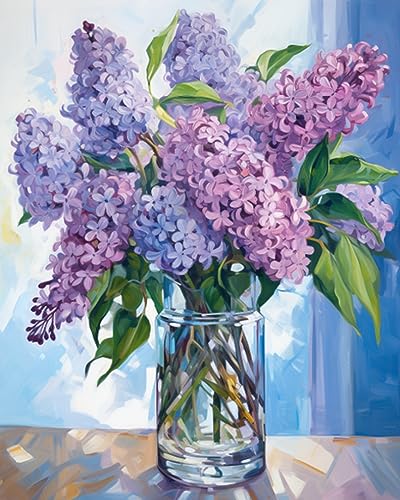 Tucocoo Paint by Number Blue Lilac in a Glass Vase Flowers DIY Painting On Canvas with Brushes Acrylic Paints Graffiti Paint by Numbers for Adults Kids Students Beginner 16x20 InchWithout Frame - Image 1