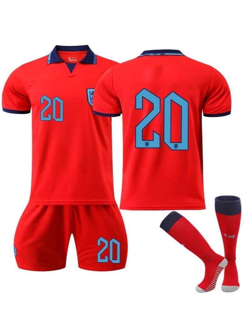 This football jersey includes a 3-piece set of top, pants, socks, the fabric is comfortable, breathable and elastic, making it a No. 20 jersey suitable for both adults and children to go out for sports