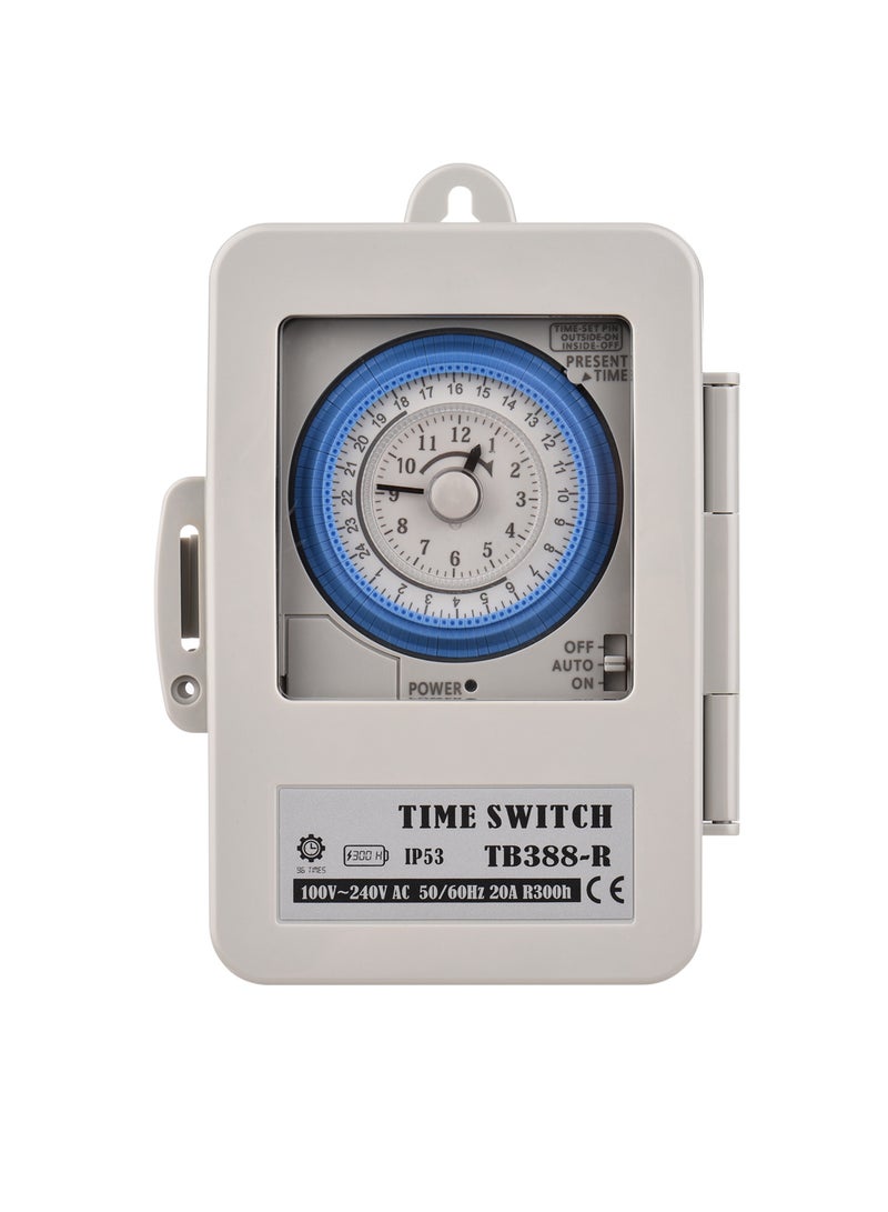 Mechanical 24 Hours Timer Switch IP53 Rating Programmable Electrical Timer Switch Box AC 100-240V 15 Minutes Interval 96 Times ON/ OFF with Mounting Hole Dustproof Waterproof Cover - Image 1