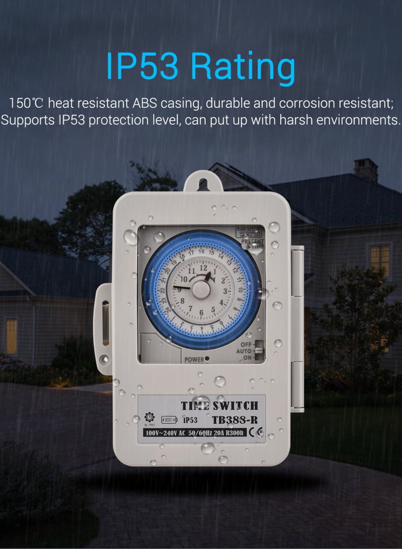 Mechanical 24 Hours Timer Switch IP53 Rating Programmable Electrical Timer Switch Box AC 100-240V 15 Minutes Interval 96 Times ON/ OFF with Mounting Hole Dustproof Waterproof Cover - Image 5