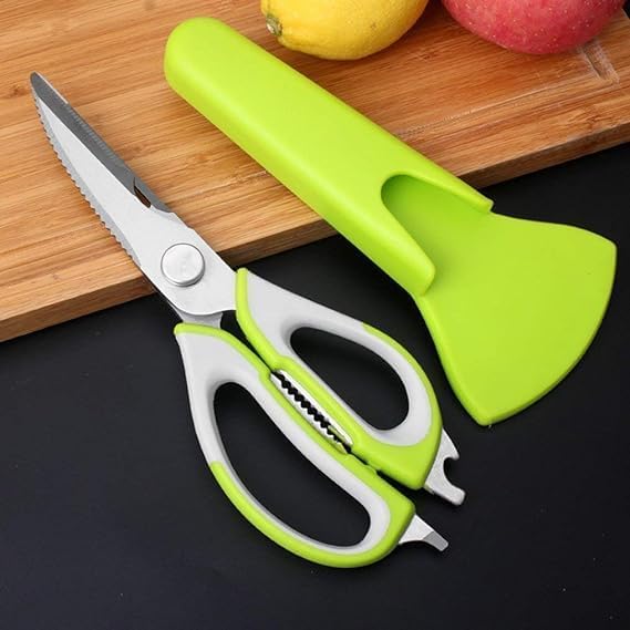 Rasamrut Heavy Duty Stainless Steel Kitchen Scissors 10 in 1 Multicolored Household Scissors with Magnetic Holder for Fish Seafood Chicken Peeler Opener and Slicing  - Image 1