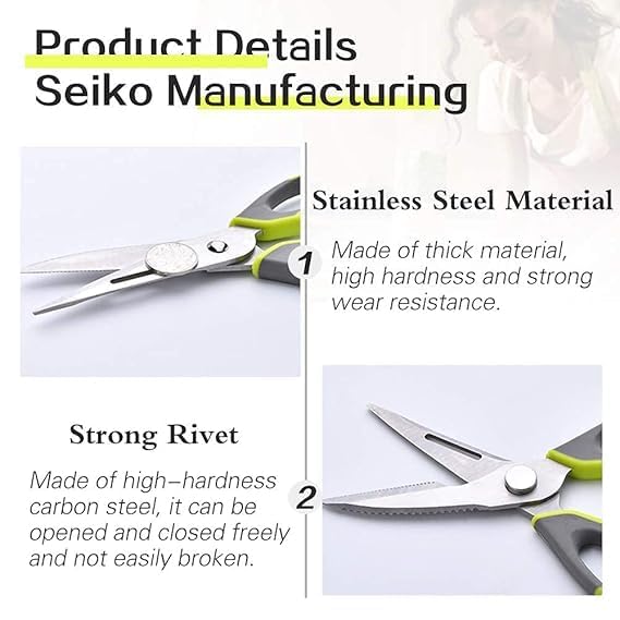 Rasamrut Heavy Duty Stainless Steel Kitchen Scissors 10 in 1 Multicolored Household Scissors with Magnetic Holder for Fish Seafood Chicken Peeler Opener and Slicing  - Image 4
