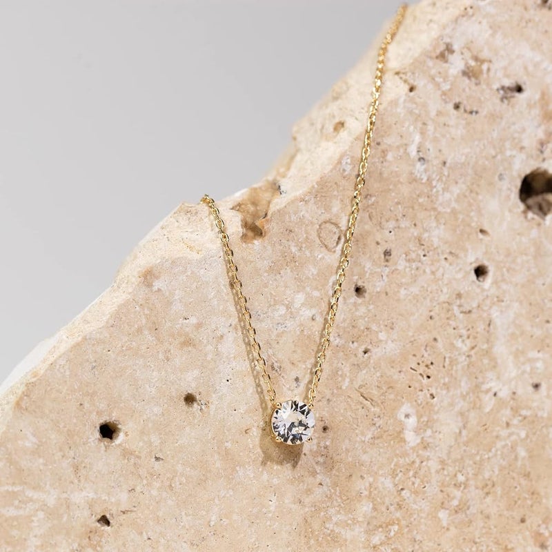PAVOI 14K Gold Plated Crystal Solitaire 1.5 Carat (7.3mm) CZ Dainty Choker Necklace Gold Necklaces for Women - Image 4