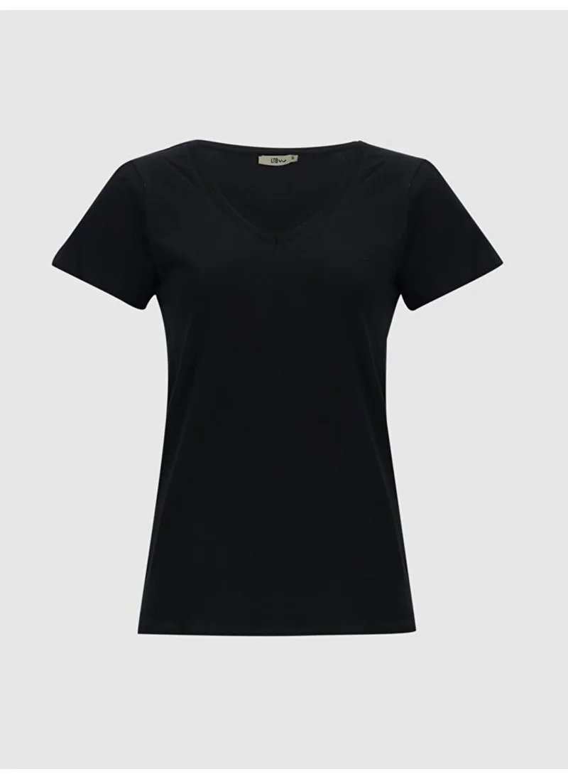 ال تي بي Women's Basic V Neck Black T-shirt