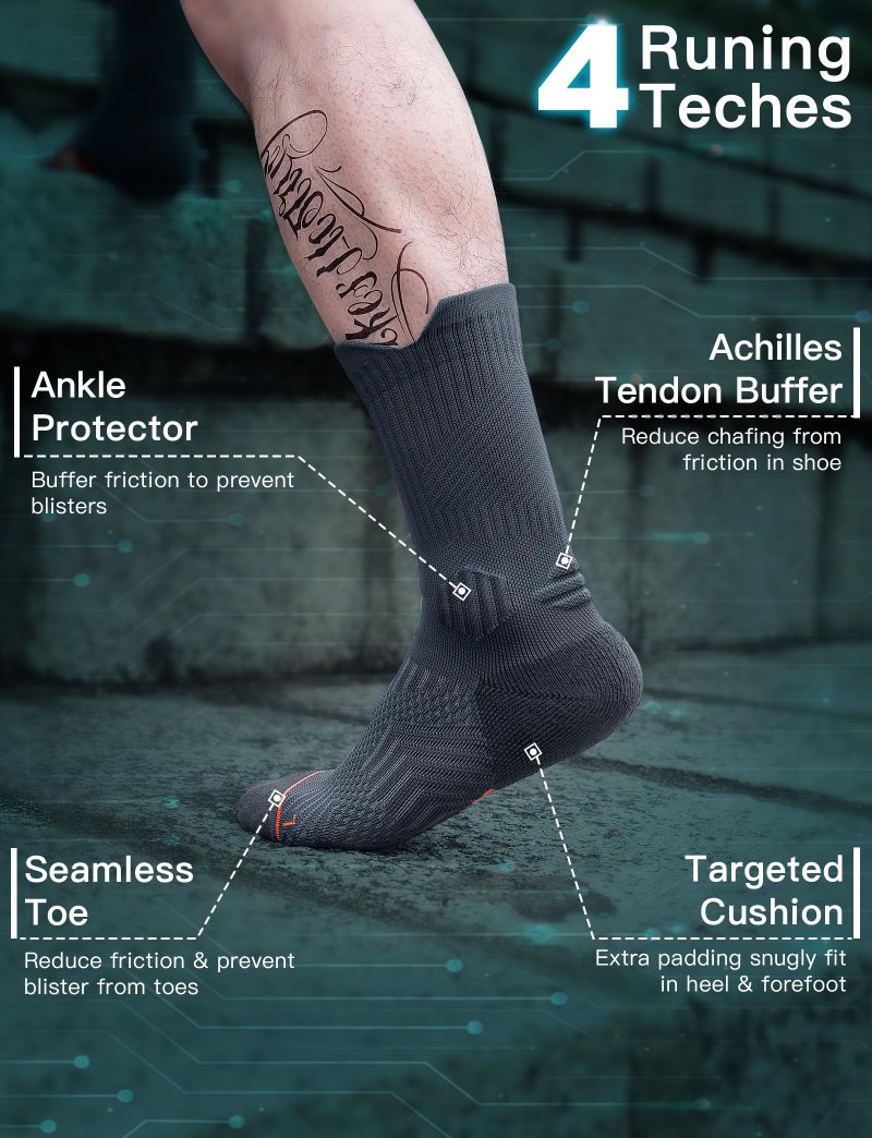 Juclise Compression Running Socks, Bamboo Viscose Coolmax Moisture-Wicking Anti-Blister Athletic Hiking Workout Gym Padded(L, Charcoal) - Image 5