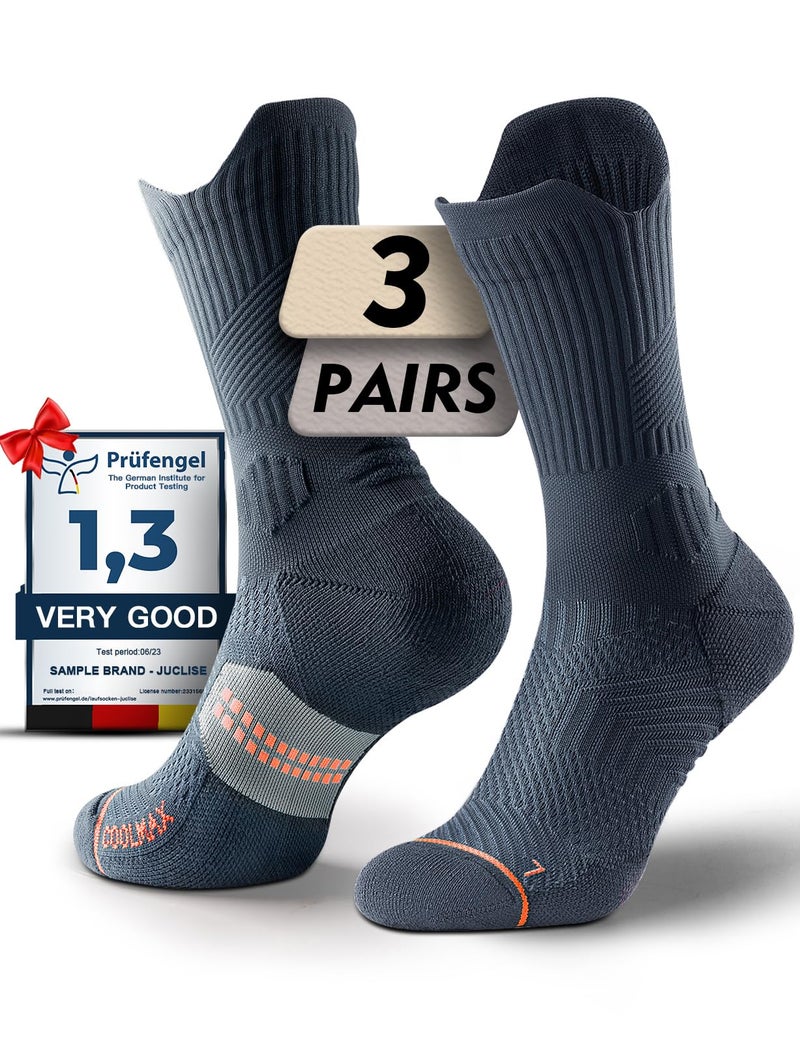 Juclise Compression Running Socks, Bamboo Viscose Coolmax Moisture-Wicking Anti-Blister Athletic Hiking Workout Gym Padded(L, Charcoal) - Image 1