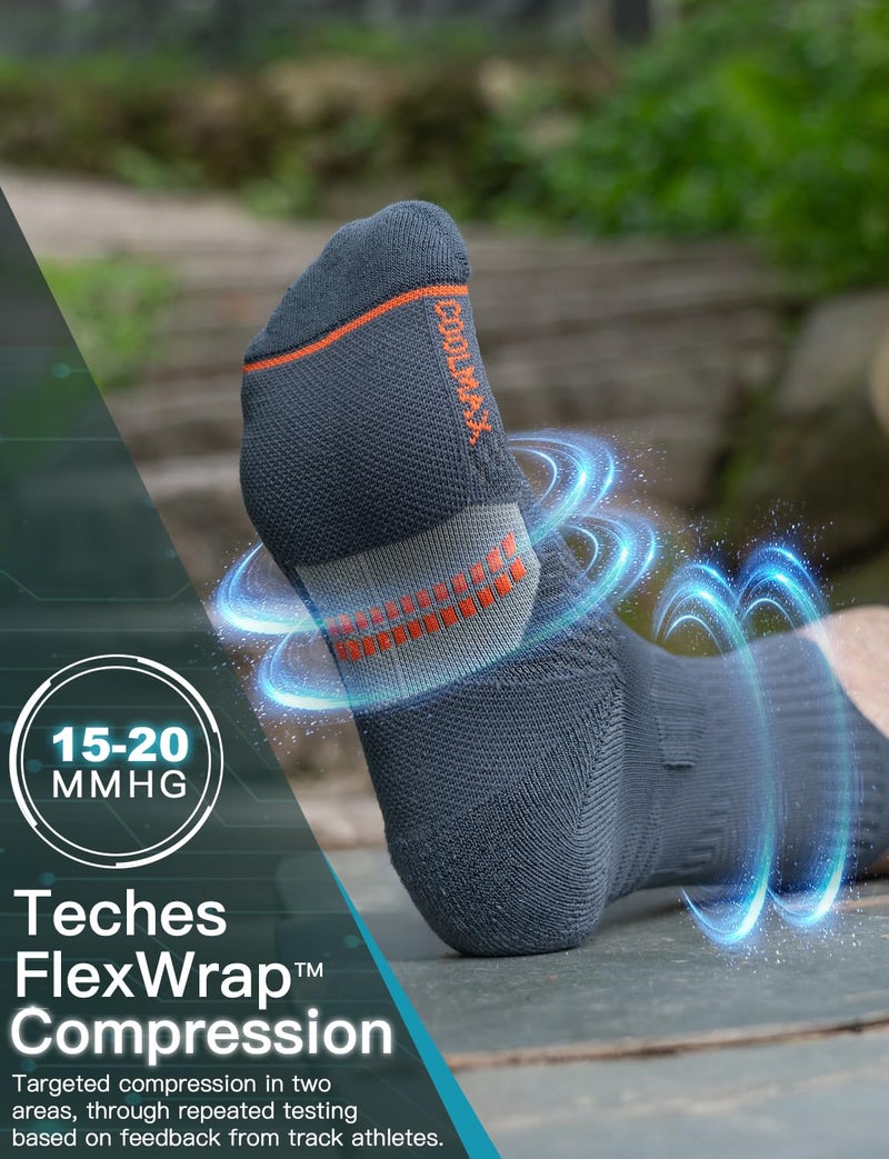 Juclise Compression Running Socks, Bamboo Viscose Coolmax Moisture-Wicking Anti-Blister Athletic Hiking Workout Gym Padded(L, Charcoal) - Image 3