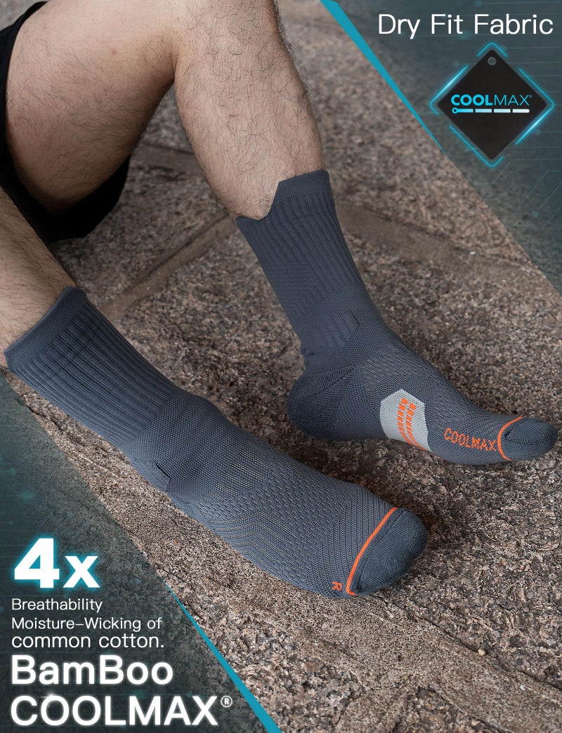 Juclise Compression Running Socks, Bamboo Viscose Coolmax Moisture-Wicking Anti-Blister Athletic Hiking Workout Gym Padded(L, Charcoal) - Image 4