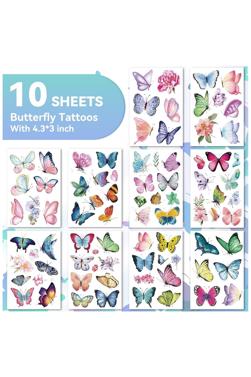 قوس قزح أورينبو 10 أوراق 90 نمطًا من وشم الفراشة المؤقت الواقعي للنساء، وشم الفراشة المؤقت بالألوان المائية للنساء، ملصقات وشم مؤقتة للبالغين لمكياج الفراشات وديكورات الحفلات - Image 2