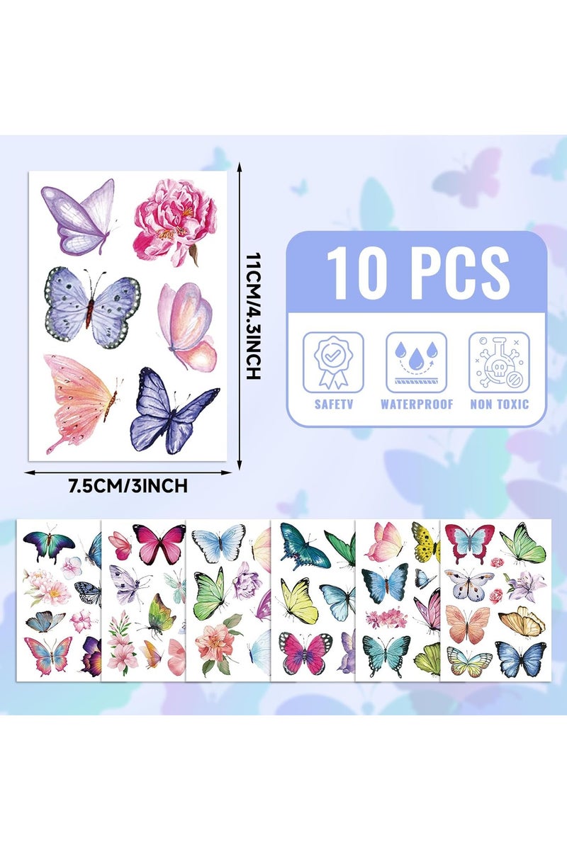 قوس قزح أورينبو 10 أوراق 90 نمطًا من وشم الفراشة المؤقت الواقعي للنساء، وشم الفراشة المؤقت بالألوان المائية للنساء، ملصقات وشم مؤقتة للبالغين لمكياج الفراشات وديكورات الحفلات - Image 4