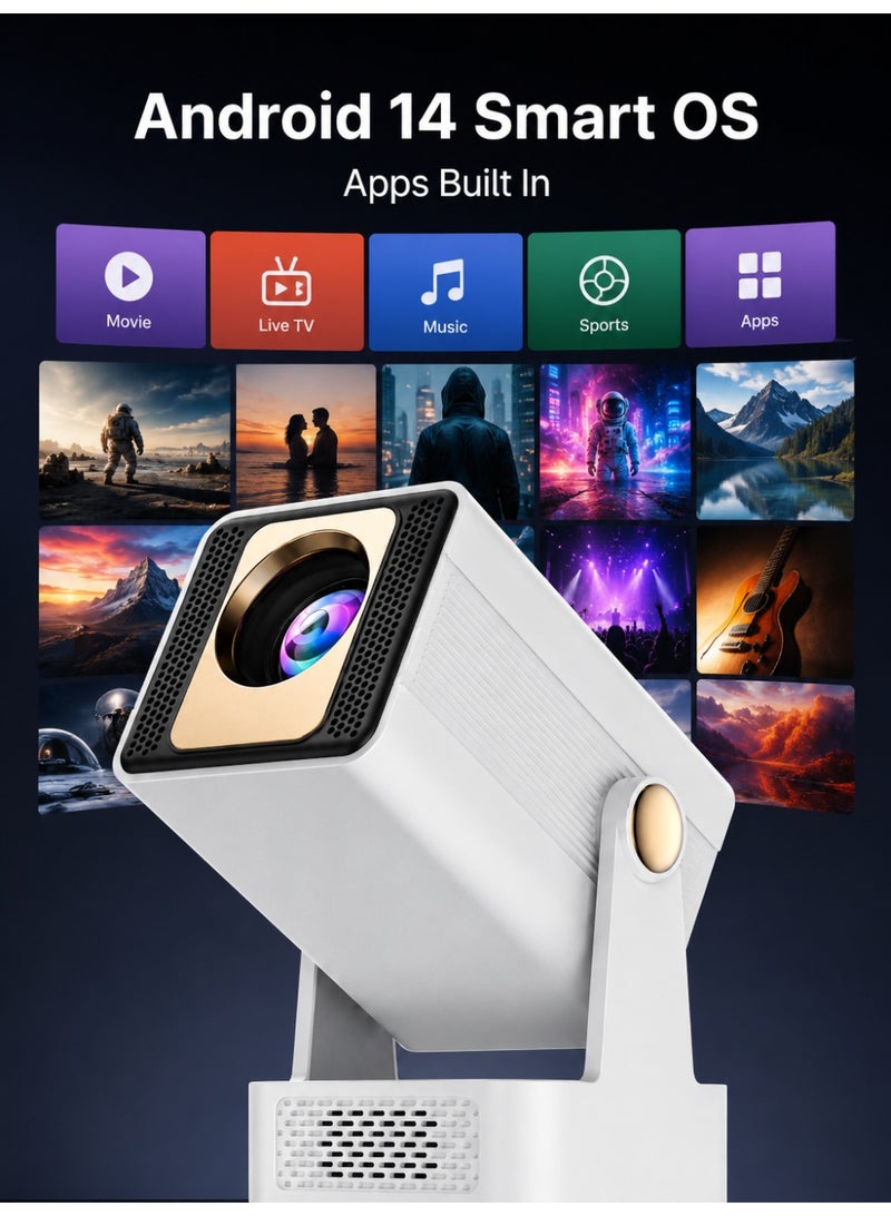 طاقة بروجكتر  ذكي محمول بنظام Android 14، واي فاي 6 ثنائي النطاق 2.4G/5G وبلوتوث 5.4، دقة أصلية 720P وسطوع 200 ANSI، دعم فيديو 8K، قاعدة دوران 270°، تصحيح الانحراف، شاشة 32-100 بوصة، HDMI وUSB - Image 3