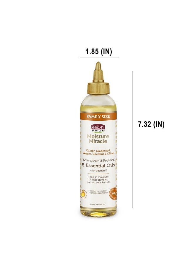 African Pride Moisture Miracle 5 Essential Hair Oils - Contains Castor, Grapeseed, Argan, Coconut & Olive Oil, Seals In Moisture & Adds Shine To Hair, Vitamin E, 8 Oz  - Image 5